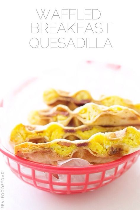 Waffled Breakfast Quesadilla with Real Food by Dad Breakfast Quesadilla Recipes, Breakfast Quesadillas, Breakfast Casserole Bacon, Breakfast Quesadilla, Waffle Iron Recipes, Breakfast Sandwich Maker, Waffle Maker Recipes, Breakfast Party, Breakfast Waffles