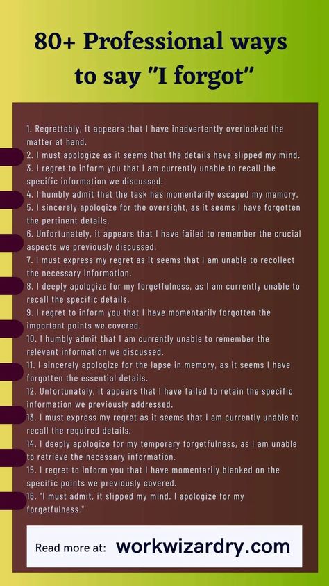 How to say I forgot professionally? at workplace or in email (80+ Examples and tips) 2 Professional Ways To Say, Mistake At Work, Business Communication Skills, Job Interview Prep, Business Writing Skills, Work Etiquette, Improve Writing Skills, Good Leadership Skills, Work Advice