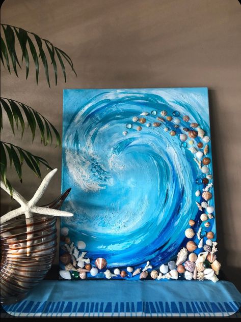 Art Mini Toile, Seashell Art Diy, Ocean Art Painting, Art Plage, Soyut Sanat Tabloları, Canvas Painting Designs, Art Texture, Small Canvas Art, Lukisan Cat Air