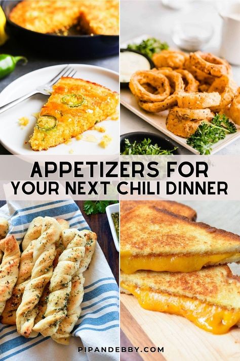 If you are looking to round out your next chili dinner, peruse this roundup for ideas about what to serve as appetizers for chili. Award Winning Appetizers, Chili Side Dishes, Chili Sides, Winter Appetizers, Warm Appetizers, Chili Dinner, Crockpot Appetizers, Fall Appetizers, Hot Appetizers