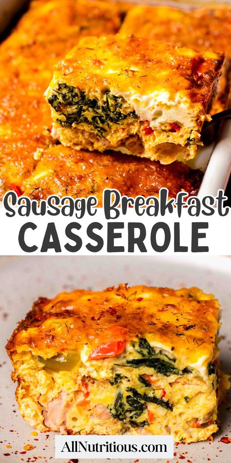 Start your day with delicious breakfast casserole. This is one of keto casserole ideas you can have every day on a low carb diet for a healthy breakfast. It is filling, satisfying and nutritious. The perfect high protein breakfast idea that you didn't know you needed. High Protein Breakfast Casserole Recipes, High Protein Breakfast Casserole, Spinach Breakfast Casserole, Carb Free Breakfast, Casserole Ideas, Sausage Breakfast Casserole, Sausage And Spinach, Spinach Breakfast, Delicious Breakfast Casserole