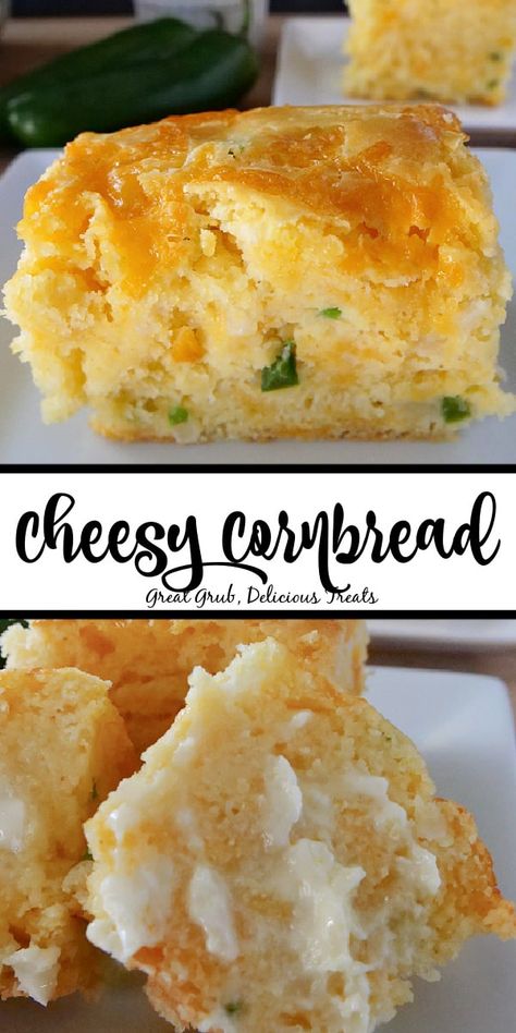 Cheesy Cornbread is a great way to switch up a typical cornbread recipe. Cornbread With Honey Butter, Savory Cornbread Recipe, Cornbread With Honey, Flavored Cornbread, Creamy Corn Bread, Mexican Cornbread Recipe, Jiffy Cornbread Recipes, Homemade Honey Butter, Cheesy Cornbread