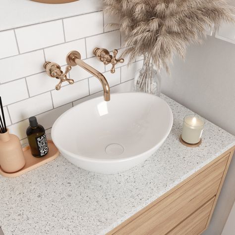 Bathroom Sink Base Ideas, Bathroom Sink Renovation, Ceramic Vessel Sink, Cool Sinks Bathroom, Vanity With Bowl Sink, Bathroom Sink Ideas, Bathroom Sink Countertop, White Bathroom Sink, Above Counter Bathroom Sink