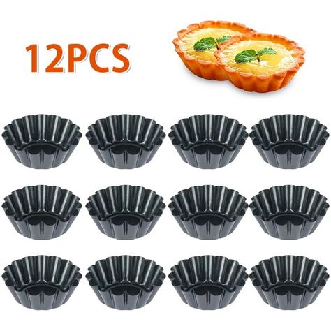 12Pcs Egg Tart Mold Reusable Pudding Mold Non Stick Carbon Steel Cupcake Cake Mold Heat Resistant Cookie Mold Baking Cup - AliExpress Flan Pan, Pie Mold, Dessert Presentation, Pizza Cake, Tart Molds, Baking Games, Pudding Mold, Tart Baking, Cookie Mold