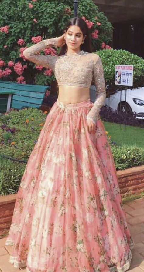 pinterest • anniesaficion Prom Dress Indian, Dress With Sleeve, Lehnga Dress, Pink Prom Dress, Indian Gowns Dresses, Lace Prom Dress, Ghagra Choli, Indian Gowns, Pink Prom