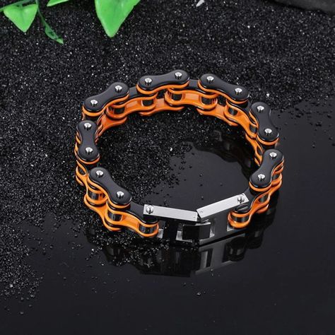 Orange Motorcycle, Motorcycle Chain Bracelet, Biker Bracelet, Motorcycle Gifts, Motorcycle Chain, Biker Jewelry, Look Rock, Bicycle Chain, Black Motorcycle