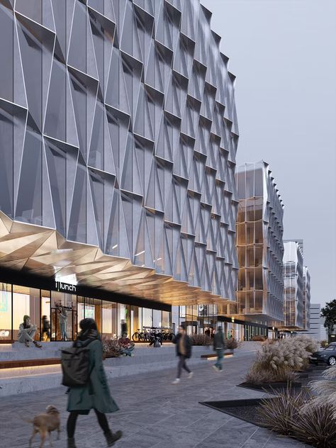 Business center | Kanalna street // archimatika - Architizer Journal Architecture Jobs, Facade Pattern, Mosque Design, Metal Facade, Facade Architecture Design, Pedestrian Street, Parametric Architecture, Street Gallery, Building Facade