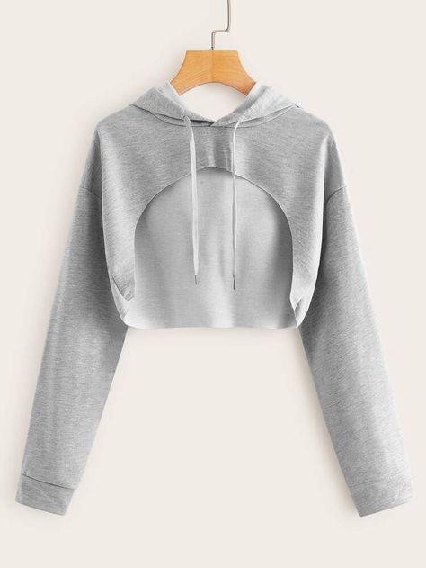 Drop Shoulder Cut Out Front Hoodie | SHEIN USA Solid Hoodie, Sports Hoodies, Knit Hoodie, Drawstring Hoodie, Crop Sweatshirt, Casual Hoodie, Womens Activewear, Cropped Hoodie, Outfit Inspirationen