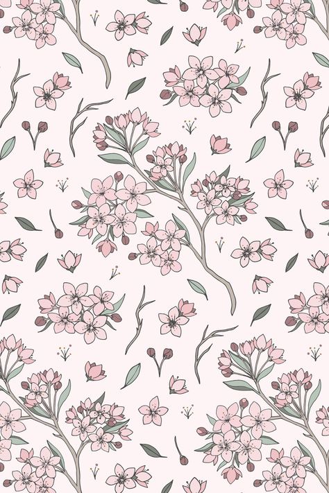 Cherry Blossom Wallpaper Drawing, Cherry Blossom Pattern Design, Cherry Blossom Illustration, Blossom Illustration, Flower Pattern Design Prints, Japanese Cherry Tree, Blossom Wallpaper, Cherry Blossom Design, Cherry Blossom Pattern