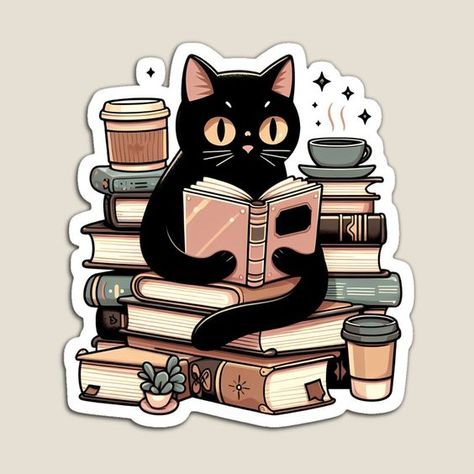 Cozy Black Cat Reading Magnet for Sale by Margie Katsigianni Sticker #sticker Stickers #stickers freesticker #freesticker freestickers #freestickers free download sticker #freedownloadsticker 9.111 Reading Art Drawing, Cat With Books, Cute White Cats, Black Cat Reading, Cat Reading A Book, Reading Artwork, Bookmarks Print, Stickers Books, Gatos Cool