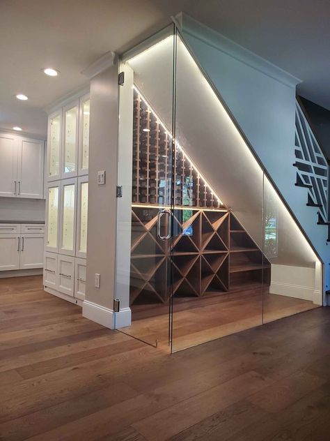 Under The Stairs Wine Cellar, Under Stairs Bar, Wine Cellar Ideas, Under Stairs Wine Cellar, Space Saving Ideas For Home, Stairs Modern, Wine Room Design, تحت الدرج, Stair Ideas