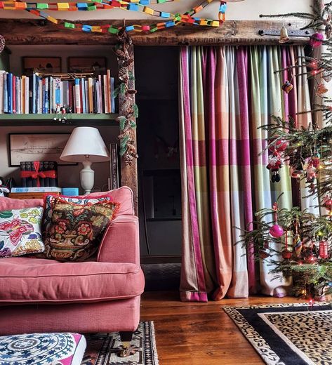 Curtains Over Front Door, Maximalist Rooms, Maximalist Room Decor, Velvet Art, Sitting Room Decor, English Country Cottage, Welcome To My House, Christmas Interiors, Digital Detox