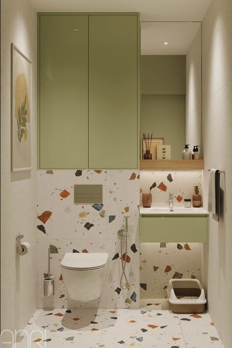 WC, DESIGN, INTERIOR, TERRAZZO, COLOR, GREEN, ДИЗАЙН ИНТЕРЬЕРА, ТУАЛЕТ, DESIGN INTERIOR, DESIGN WC, ТЕРРАЦИО, ARCANA STRACCIATELLA Green Terrazzo Bathroom, Orange Bathroom Ideas, Terrazzo Bathroom Design, Terrazzo Interior, Bathroom Orange, Terrazzo Bathroom, Bathroom Design Styles, Kids Toilet, Wc Design