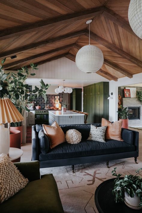 New Sofa in Family Room - Nesting With Grace Halloween Living Room Decor, Neutral Halloween, Vaulted Ceiling Living Room, Halloween Living Room, Future People, Nesting With Grace, Family Room Furniture, New Sofa, Picture Ledge