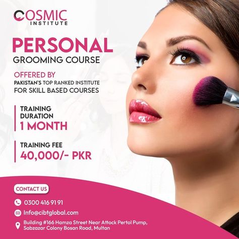 CIBT is the leading provider of beautician course in Multan. We have experienced trainers who will teach you everything about hairstyling, dressing, makeup, facial, and every single thing about becoming a successful beautician. #beauticiancourse #beautician #beauticiantraining #hairstyles #hairdresser #makeupstudio #beautysalon #cosmicinstitute Self Grooming, Beautician Course, Course Design, Happy Birthday Design, Real Estates Design, Personal Grooming, Makeup Studio, Birthday Design, Beauty Salon