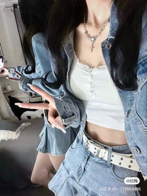 Aesthetic Jeans, Kids Fashion Casual, Chinese Fashion Street, Oufits Casual, Cute Skirt Outfits, Chinese Fashion, Jeans Skirt, Cute Skirt, Ulzzang Fashion