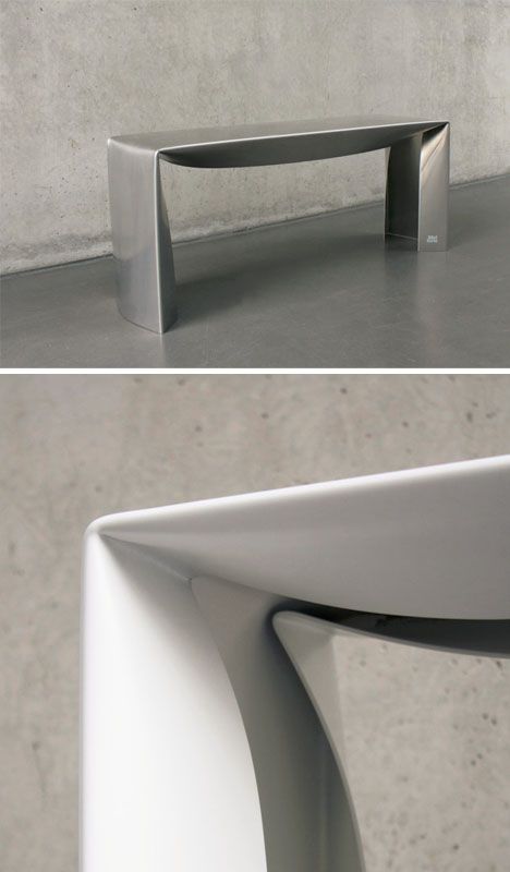 Sheet Metal Furniture, Minimalism Furniture, Aluminium Furniture, Furniture Construction, Contemporary Design Style, Minimal Furniture, Futuristic Furniture, Metal Stool, Bench Designs