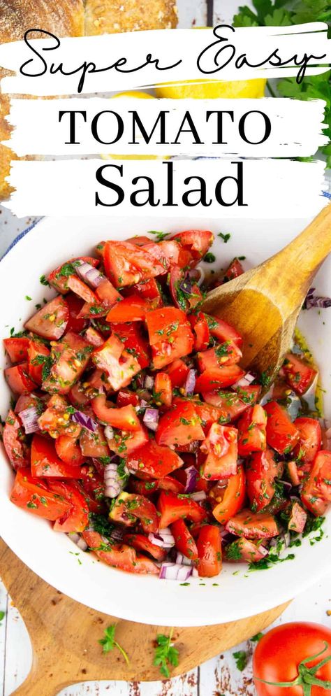 Tomato Basil Salad Recipes, Garden Tomato Salad Recipes, Tomato Onion Feta Salad, Easy Tomato Salad Recipes, Fresh Tomato Side Dish Recipes, Tomato Garlic Salad, Tomato Onion Basil Salad, Marinade Tomato Salad, Quick Tomato Salad