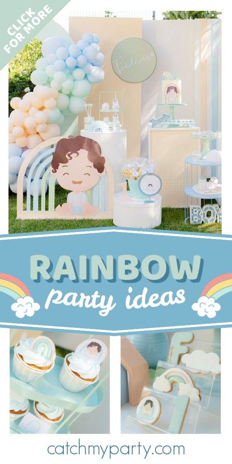 Boy Rainbow Birthday Party, Rainbow Themed Birthday Party, Rainbow Boys, Boys 1st Birthday Party Ideas, Boy Birthday Decorations, Rainbow Theme Party, Pastel Birthday, Rainbow Parties, 4 Birthday