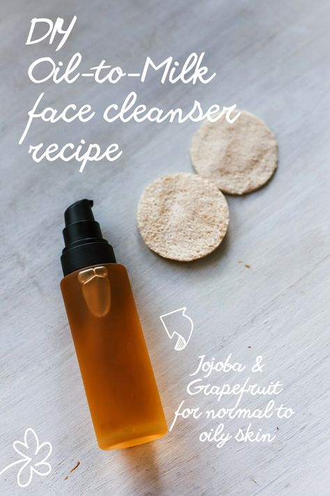 Beautiful DIY oil-to-milk face cleanser recipe and video tutorial #facecleanser #diyfacecleanser #cleansingoilrecipe #oilyskincleanser Cleansing Oil Recipe, Oil Cleanser Recipe, Diy Oil Cleanser, Oil To Milk Cleanser, Face Cleanser Recipe, Cleanser Recipe, Homemade Face Toner, Diy Face Cleanser, Homemade Toner