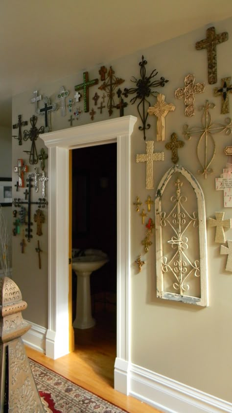 Wall of crosses - http://www.lafuente.com/Mexican-Decor/Handmade-Crosses/ Wall Of Crosses, Handmade Crosses, Mexican Style Decor, Rugged Cross, Cross Wall, Mexican Home, Cross Wall Decor, Southwest Decor, Home Altar