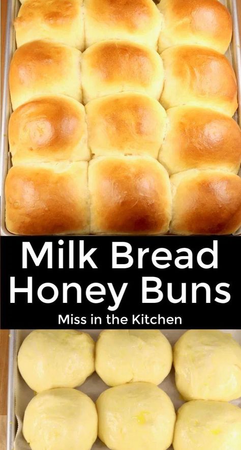 Milk Bread Honey Buns, Honey Yeast Rolls, Honey Bread Recipe, Honey Dinner, Foreign Recipes, Dinner Rolls Easy, Milk Bread Recipe, Baked Breads, Bread Buns