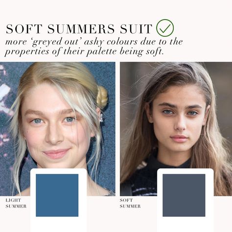 Light Summer VS Soft Summer as requested by you 🤍 . #coloranalysis #colouranalysis #softsummer #lightsummmer #coloranalyst #hunterschafer #taylorhill Soft Summer Summer Outfits, Soft Summer Vs Cool Summer, Soft Summer Vs Light Summer, Light Summer Vs Soft Summer, Soft Summer Clothes Aesthetic, Light Summer Color Palette Outfits, Soft Summer Color Palette Outfits, Palette Estate, Soft Summer Aesthetic