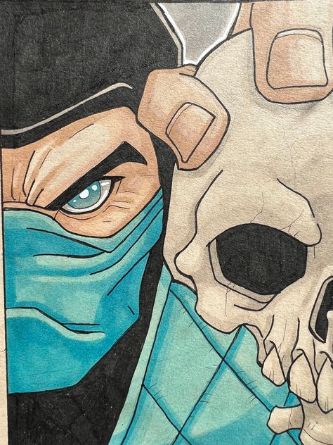 This is the original fan artwork I created of classic Subzero from the Mortal Kombat game series. The art is pen and ink with marker and white gel pen on toned paper. It measures about  5.5in x 8.5in.