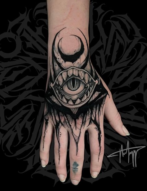 blackwork hand tattoo, goth creepy eye mouth alt tattoos, iowa tattoo artist Creepy Mouth Tattoo, Creepy Hand Tattoos, Blackwork Hand Tattoo, Goth Hand Tattoos, Iowa Tattoo, Mouth Tattoo, Creepy Hand, Creepy Eyes, Hand Doodles