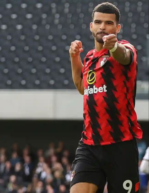 Dominic Solanke of Bournemouth celebrates after he opens the scoring. Photograph: Robin Jones/AFC Bournemouth/Getty Images Dominic Solanke, Afc Bournemouth, Rainy Night, Bournemouth, Football Club, Premier League, Getty Images, Soccer, Football