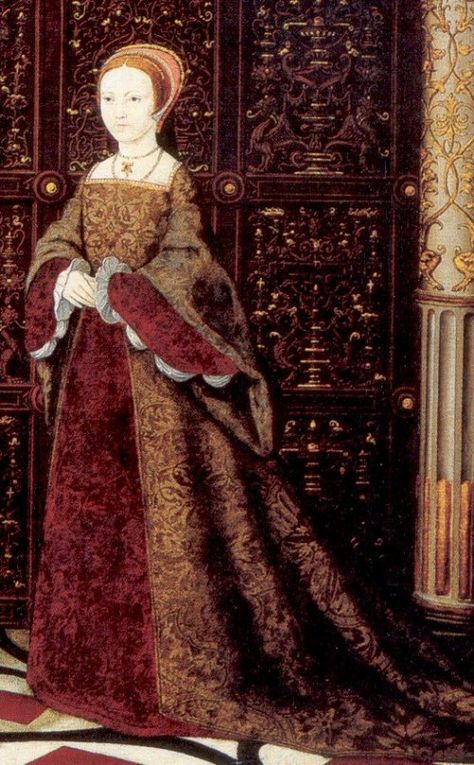 Princess Elizabeth, cropped from a dynastic portrait of Henry VIII and his children Princesa Elizabeth, Tudor Dress, Tudor Fashion, Tudor Dynasty, Tudor Era, The Tudors, King Henry Viii, Tudor History, Tudor Rose