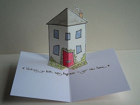 new home - pop up card | Pop-up card of a sweet little house… | Flickr Arte Pop Up, New Home Greetings, Origami Templates, Libros Pop-up, Tarjetas Pop Up, Paper Engineering, Pop Up Art, Paper Pop, New Home Cards