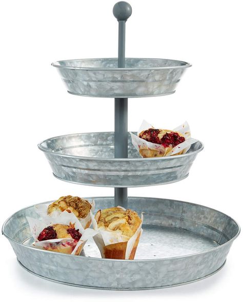 Martha Stewart Collection Galvanized 3-Tier Server Outdoor Serving Tray, 3 Tier Server, Galvanized Tiered Tray, Tiered Serving Stand, Appetizer Display, Galvanized Tray, Tiered Server, Cupcake Tray, Serving Stand