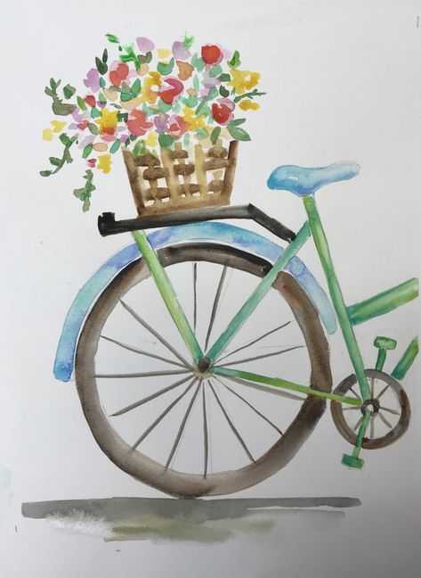 Watercolor Bicycle, Akvarel Illustration, Skitse Bog, Watercolor Pencil Art, Botanisk Illustration, Výtvarné Reference, Watercolor Paintings For Beginners, Cat Air, Watercolor Paintings Easy