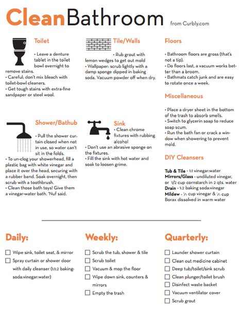 Household Cleaning Tips, Cleaning Checklist, Cleaning Schedule, Bathroom Cleaning, Natural Cleaning Products, Cheat Sheet, House Cleaning Tips, Diy Cleaning Products, Cheat Sheets