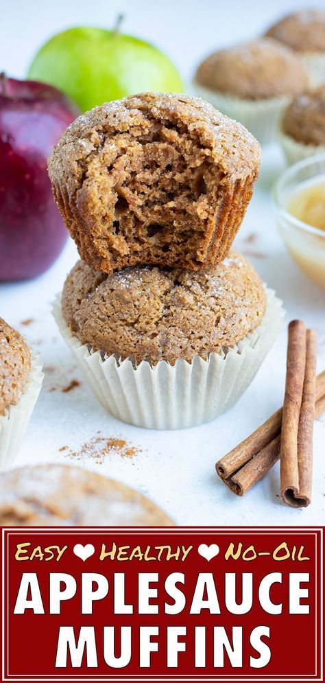 Gluten-Free Applesauce Muffins are healthy and sweet. Made with cinnamon spice, applesauce, and other healthy ingredients for soft, fluffy muffins perfect for taking on the go for breakfast or a snack. You'll taste the flavors of Fall with every bite of this spiced muffin recipe. #apples #applesauce #muffins #breakfast #muffin Gluten Free Applesauce Muffins, Poppy Seed Muffins Healthy, Breakfast Apples, Vegan Applesauce, Healthy Applesauce, Applesauce Muffin Recipe, Spiced Applesauce, Butter Making, Muffins Breakfast