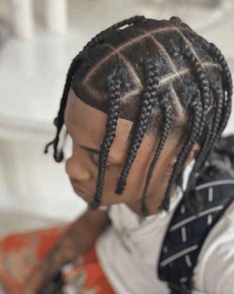 30 Fashionable Braided Hairstyles For Men Braids With Line Up Men, New York Braids Men, Drop Braids For Men, Men Braids With Extensions, Hanging Braids For Men, Box Plaits Hairstyles, Men’s Braided Plaits, Men’s Box Braids Medium, Men’s Plaits