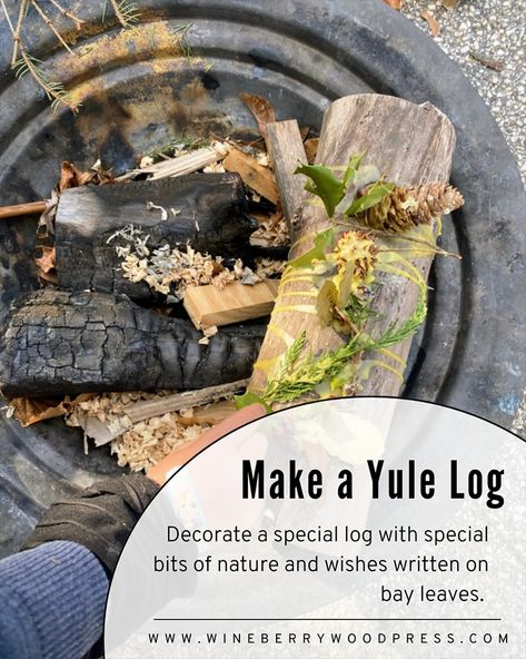 Create a yule log for Winter Solstice. Easy ways to celebrate Winter Solstice and Yule in nature with children. Easy kids nature crafts for winter solstice. Yule traditions for families. Winter Solstice activities Winter Solstice Activities, Make A Yule Log, Kids Nature Crafts, Yule Logs Decoration, Winter Solstice Poems, Solstice Activities, Celebrate Winter Solstice, Nature Activities For Kids, Winter Solstice Rituals