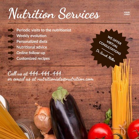 Customize this banner and download it in a few minutes with EDIT.org. Click on the image to see other designs to promote your services #Nutrition #Dietetics #Business #Edit Nutritionist Dietitian, Sarah Miller, Nutrition And Dietetics, Nutrition Advice, Banner Template, Online Design, Nutrition, Diet, Quick Saves