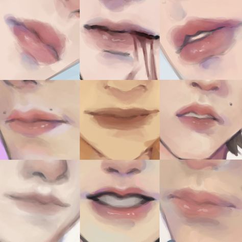 Lips 3/4 Drawing, Lips Tutorial Digital Art, How To Paint Lips Digital, Manhwa Lips Drawing, Lips Tutorial Drawing Digital, Juicy Lips Drawing Reference Anime, Lip Digital Art, Guy Lips Drawing, Painting Lips Art