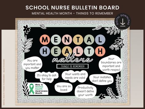 Promote mental well-being and self-care in your classroom with our thoughtful Mental Health Month Bulletin Board Set. This invaluable resource provides a variety of engaging and informative content designed to help students understand the importance of nurturing their mental health and offers practical strategies to manage stress and foster resilience. ➡️𝐏𝐑𝐎𝐃𝐔𝐂𝐓 𝐃𝐄𝐓𝐀𝐈𝐋𝐒 1x PDF ➡️𝐈𝐍𝐒𝐓𝐀𝐍𝐓 𝐀𝐂𝐂𝐄𝐒𝐒 Upon finalizing your order, the files will be available for download right a Information Bulletin Boards, Dorm Bulletin Boards, Nurse Bulletin Board, Health Bulletin Boards, College Bulletin Boards, Work Bulletin Boards, Mental Health Month, High School Counseling, School Social Worker