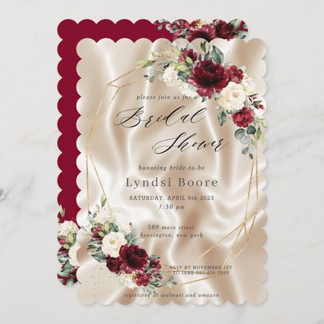 Burgundy Bridal Shower Ideas, Red Bridal Shower Ideas, Geometric Invitation, Geometric Invitations, Paris Romance, Floral Bridal Shower, Floral Bridal, Bridal Showers, Burgundy Red