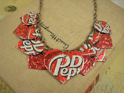 Recycled Soda Can Art  9 Heart Necklace  DOUBLEsided by jillmccp, $15.95 Pop Can Art, Tea Earrings, Soda Can Art, Soda Can Crafts, Can Art, Recycle Cans, Bold Statement Necklaces, Pop Cans, Boot Jewelry