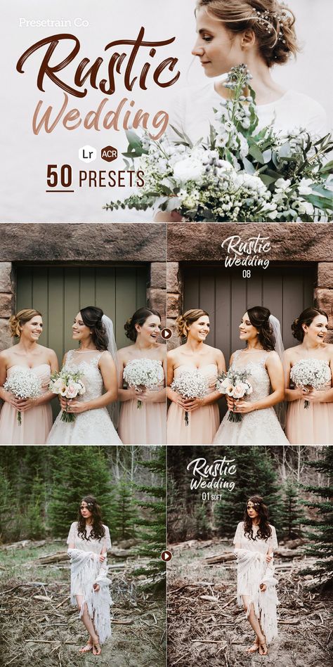 Rustic Wedding Presets for Lightroom & Photoshop. 50 presets for Adobe Lightroom. 50 presets for Adobe Photoshop (.XMP, via Camera Raw module). Photo Editing Styles, Wedding Camera, Photoshop Presets Free, Photoshop Template Design, Wedding Filters, Lightroom Presets Wedding, Foto Kids, Vintage Lightroom Presets, Lightroom Presets For Portraits