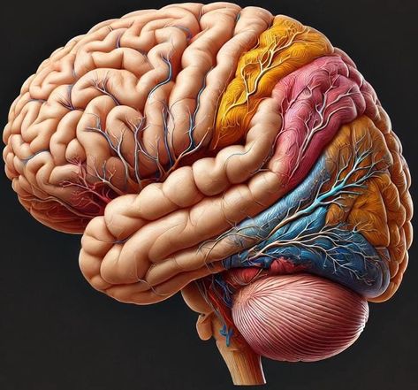 The colorful illustration of the human brain. Human Brain Illustration, Alex Tattoo, Anatomical Art, Brain Illustration, The Human Brain, Colorful Illustration, Mind Up, Digital Drawings, Human Brain