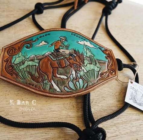 K Bar C Leather Barrel Tack Sets, Leather Noseband Halter, Custom Leather Horse Tack, Horse Tack Western, Tooled Leather Halter, Bronc Halter Noseband, Bronc Noseband, Western Horse Tack Sets Barrel Racing, Tooled Leather Barrel Racer