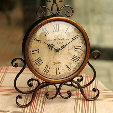 Vintage Saat, Clock Antique, Desktop Clock, Wrought Iron Table, Home Clock, Clock Vintage, Table Clocks, Old Clocks, European Antiques