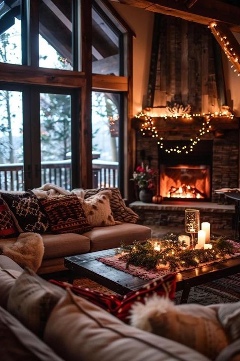 Incorporating Winter Decor into a Rustic Home Winter Lodge Decor, Cozy Christmas Cabin, White House Christmas Decorations, Cabin Christmas Decor, Lodge Aesthetic, Cozy Winter Decor, Winter Lodge, Winter Living Room, White House Christmas