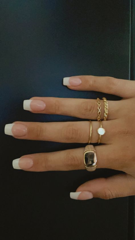 French Tip Acrylic Nails Square Thick White, Simple Classy French Nails, French Fake Nails, Clean French Tip Nails Square, Classic Sns Nails, Acrylic Nail Designs Squoval, Junior Ring Ceremony Nails, French Nails Round Square, Clean Girl Nails Acrylic