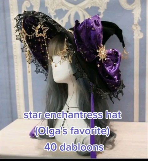 Witch hat purple black stars Star Witch Hat, Star Witch Costume, Witch Outfit Purple, Purple Haired Witch, Purple Witch Outfit, Book Characters Outfits, Witch Aesthetic Outfit, Cute Witch Hat, Emo Witch